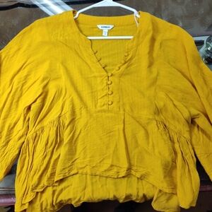 Express Women's Mustard Yellow Blouse S/P Rayon BOHO Casual